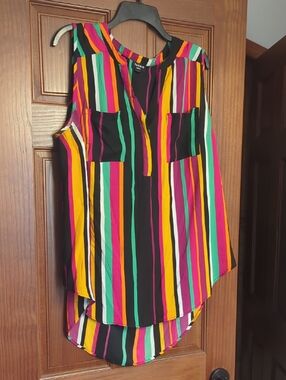 torrid Multicolor Vertical Stripe Sleeveless V-Neck Top